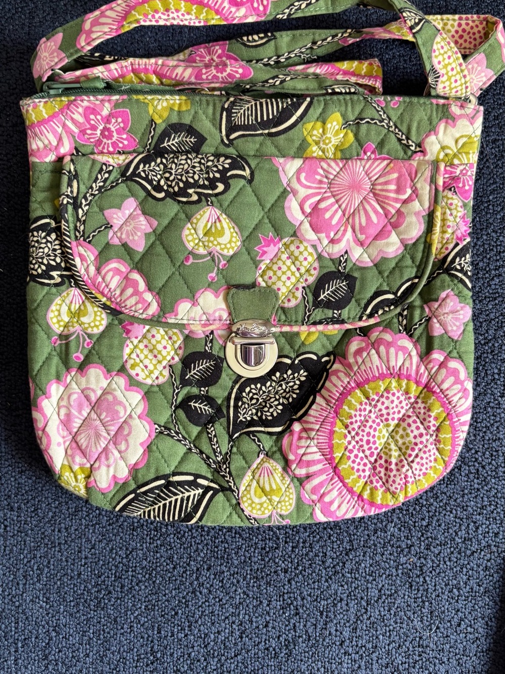 Vera Bradley Floral saddle Crossbody Bag in Olivia pink / green adjustable strap